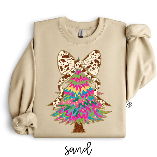Cow Coquette Bow Colorful Tree Completed Tee