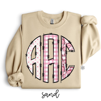 Custom Pink Coquette Monogram Kids Completed Tee