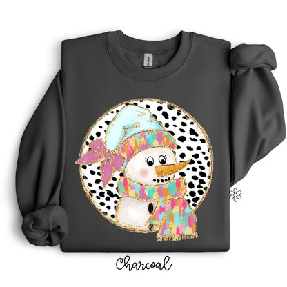 Colorful Coquette Glitter Snowman Kids Completed Tee