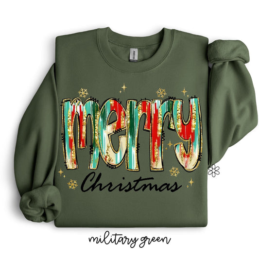 Merry Christmas Gold Glitter Kids Completed Tee