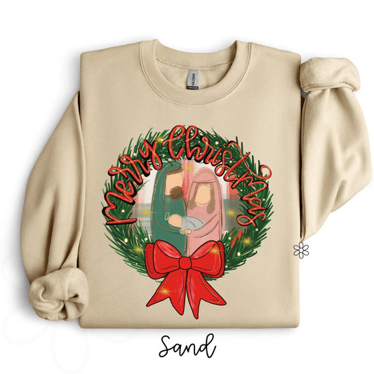 Merry Christmas Plaid Wreath Kids Completed Tee