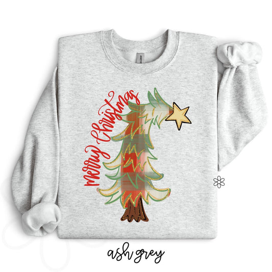 Merry Christmas Tilted Tree Kids Completed Tee