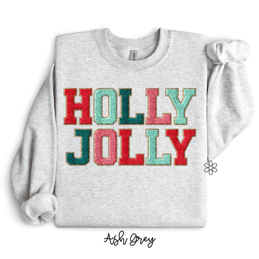 Chenille Letters Holly Jolly Kids Completed Tee