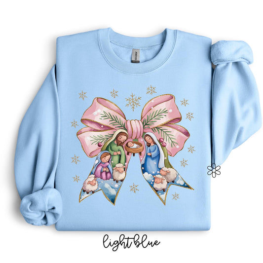 Nativity Scene Coquette Bow Kids Completed Tee