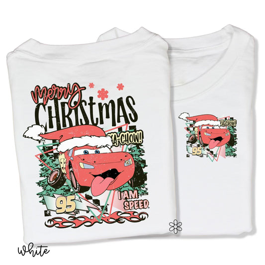 Retro Cars Merry Christmas Front & Back Completed Tee
