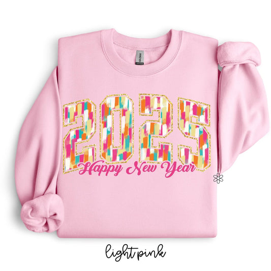 Pink 2025 Happy New Year Brushstroke Completed Tee