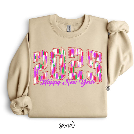 Purple 2025 Happy New Year Brushstroke Completed Tee