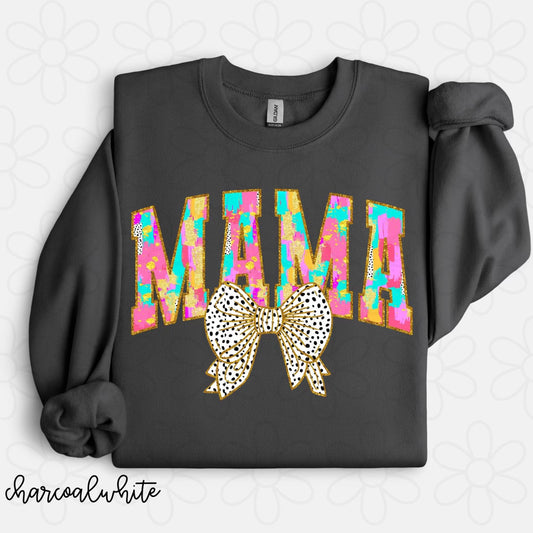 Colorful Gold Glitter Coquette Mama DTF Transfer
