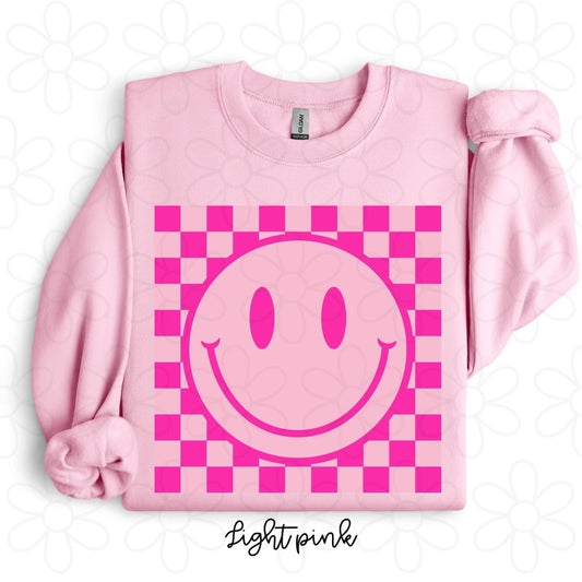Pink Checkered Smiley Kids Completed Tee
