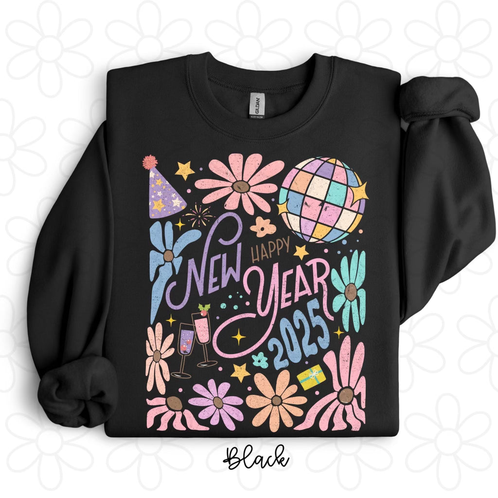 Retro Happy New Year 2025 Kids Completed Tee