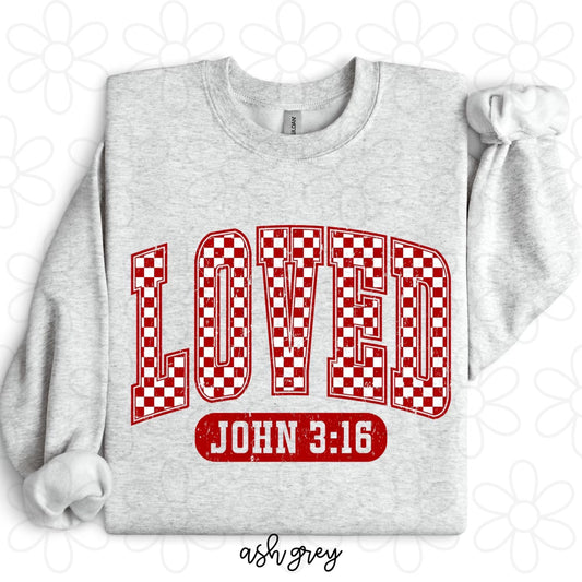 Distressed Checkered Loved John 3:16 Kids Completed Tee