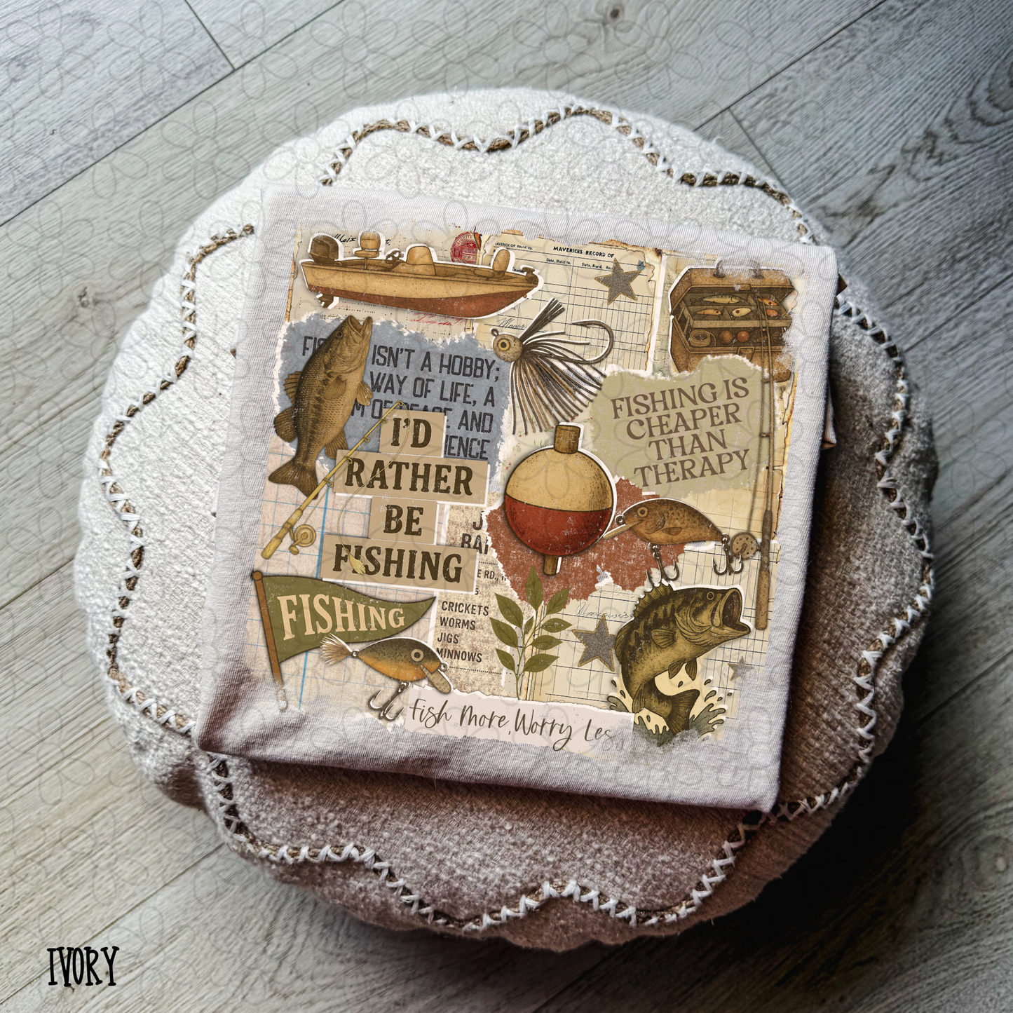 I'd Rather Be Fishing Collage DTF Transfer