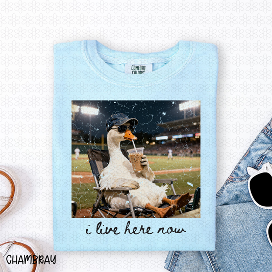 I live here now Goose - Black font Completed Tee
