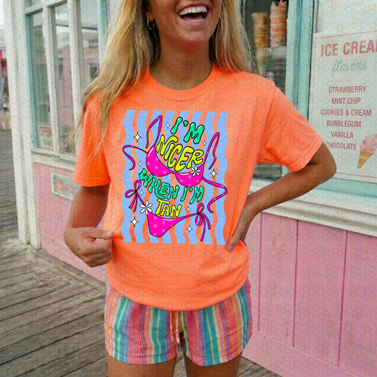 I'm Nicer when i'm tan Blue & Pink DTF Transfer