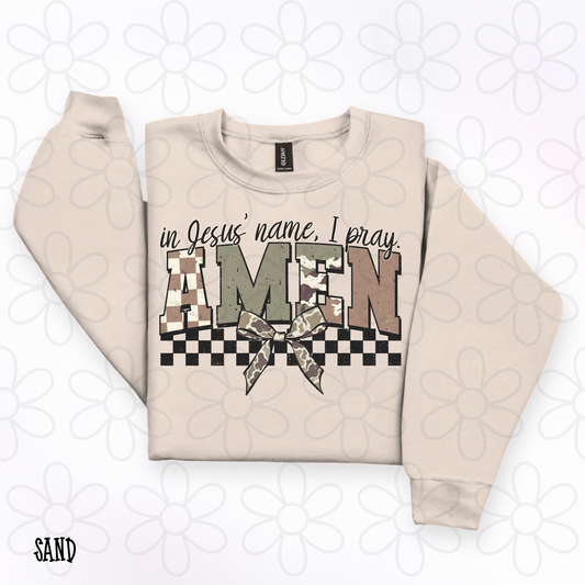 In Jesus' Name I Pray Amen Camo Bow DTF Transfer