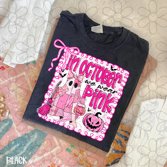 In October We Wear Pink Coquette Ghost DTF Transfer