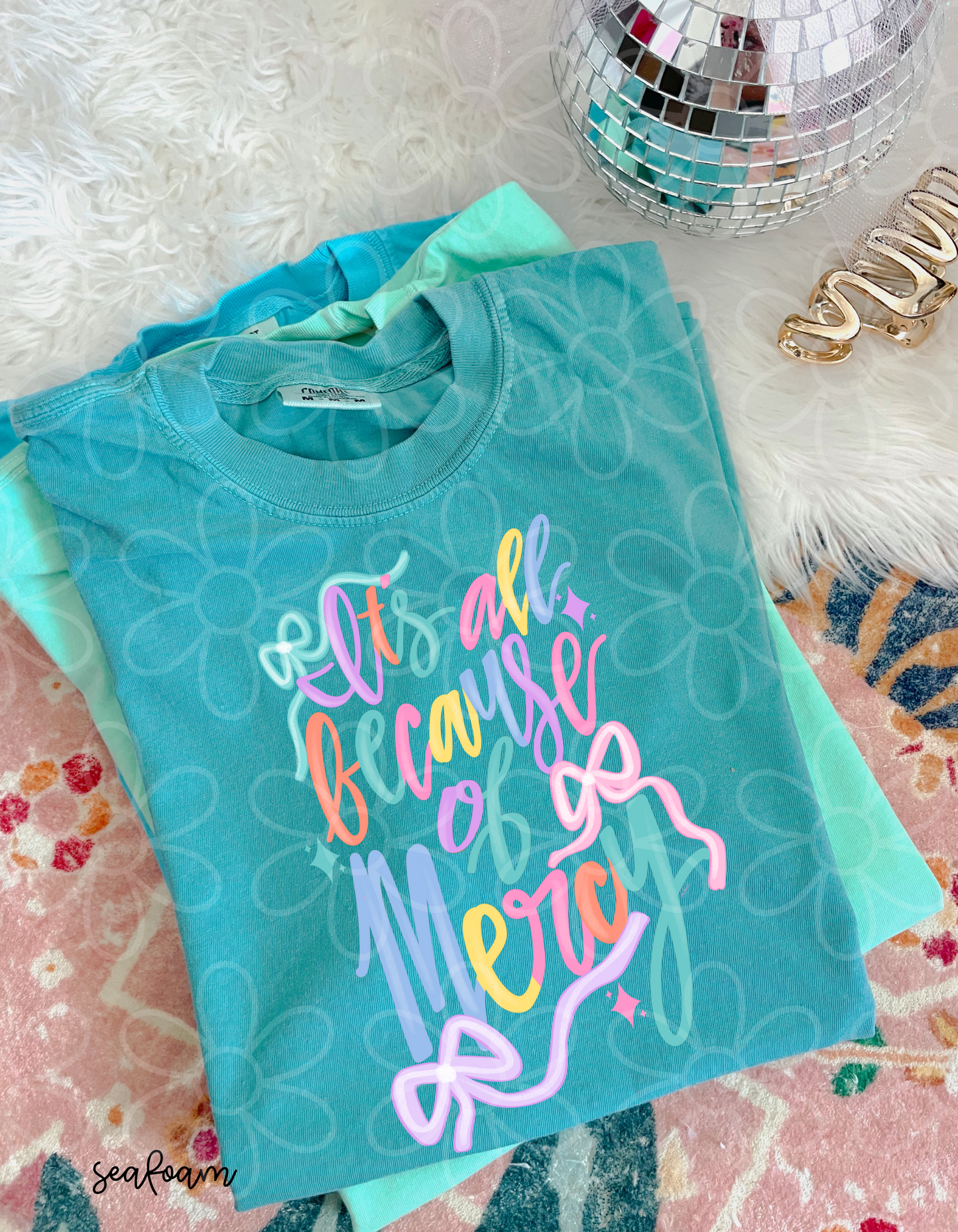 It's All Because Of Mercy Bows Completed Tee