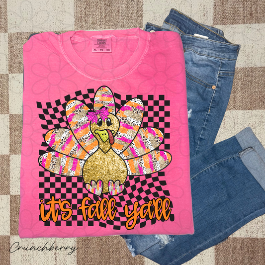 It's Fall Yall Glitter Leopard Turkey Completed Tee