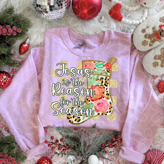 Jesus Is The Reason For The Season Leopard Stocking Kids Completed Tee