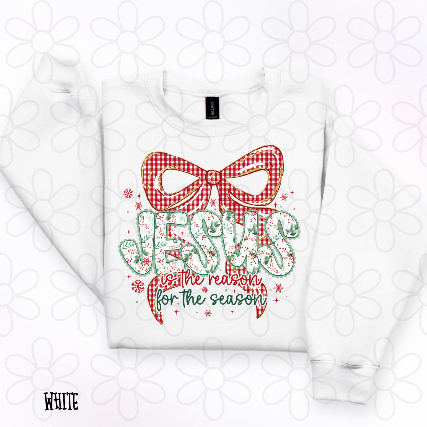 Jesus Is The Reason For The Season Red Gold Plaid Bow DTF Transfer