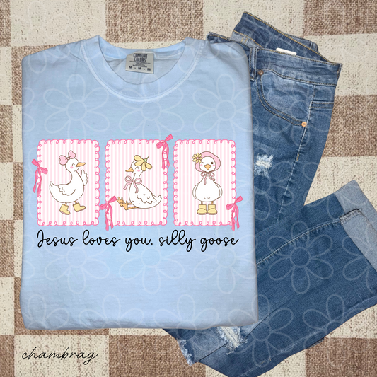 Jesus Loves You Silly Goose Completed Tee