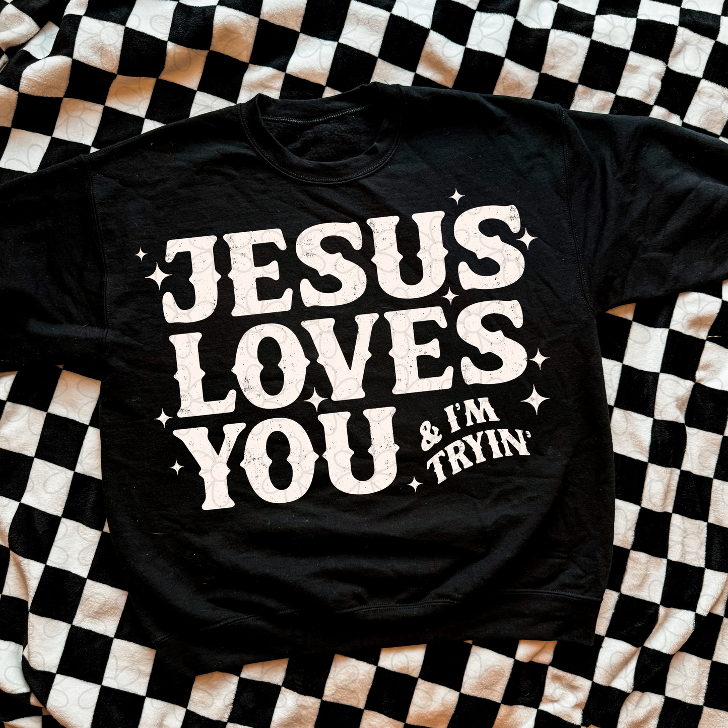 Jesus Loves You & I'm Tryin (Multiple Color Options) Kids Completed Tee