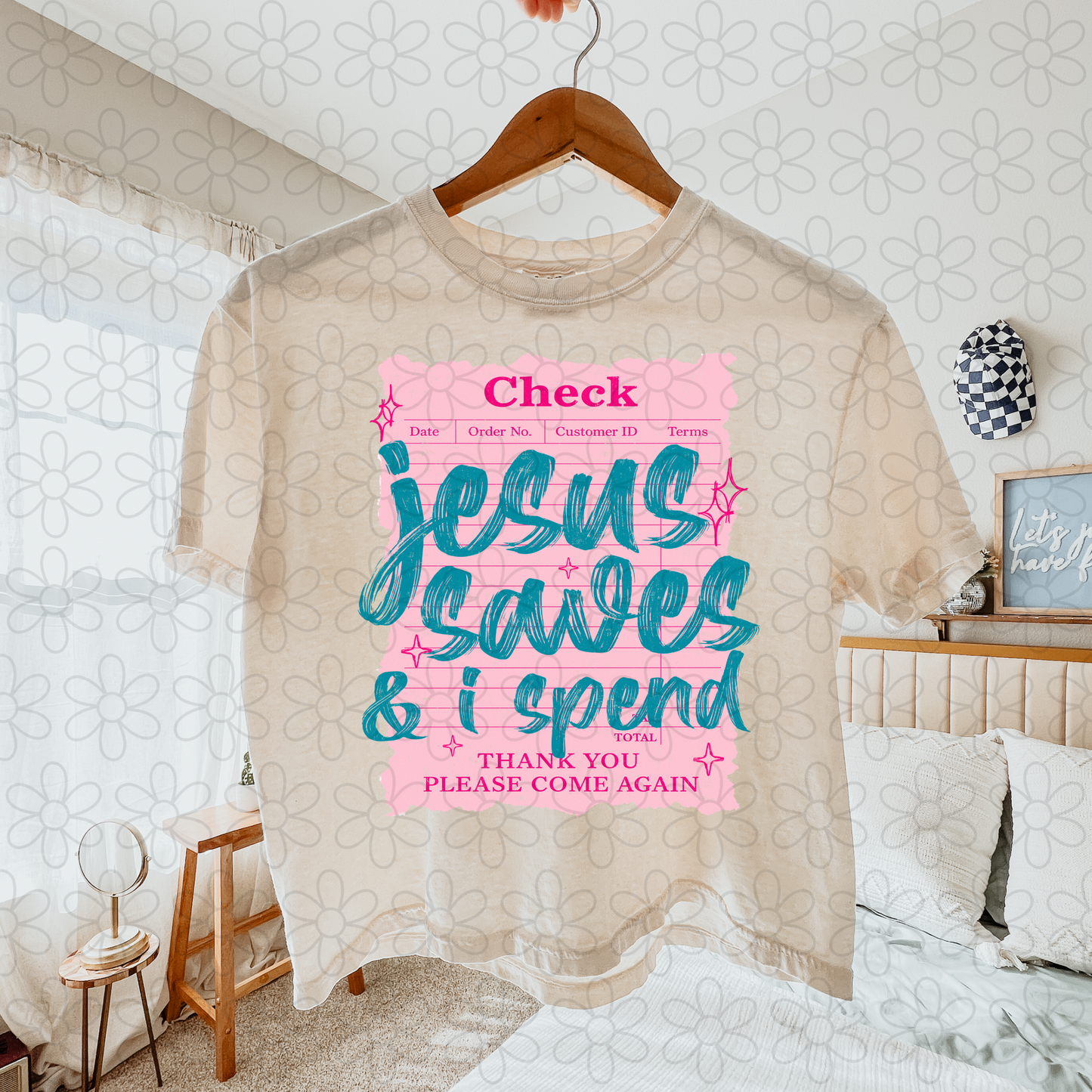 Jesus Saves & I Spend Check DTF Transfer