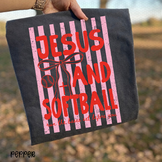 Jesus and Softball Pink and Red Completed Tee