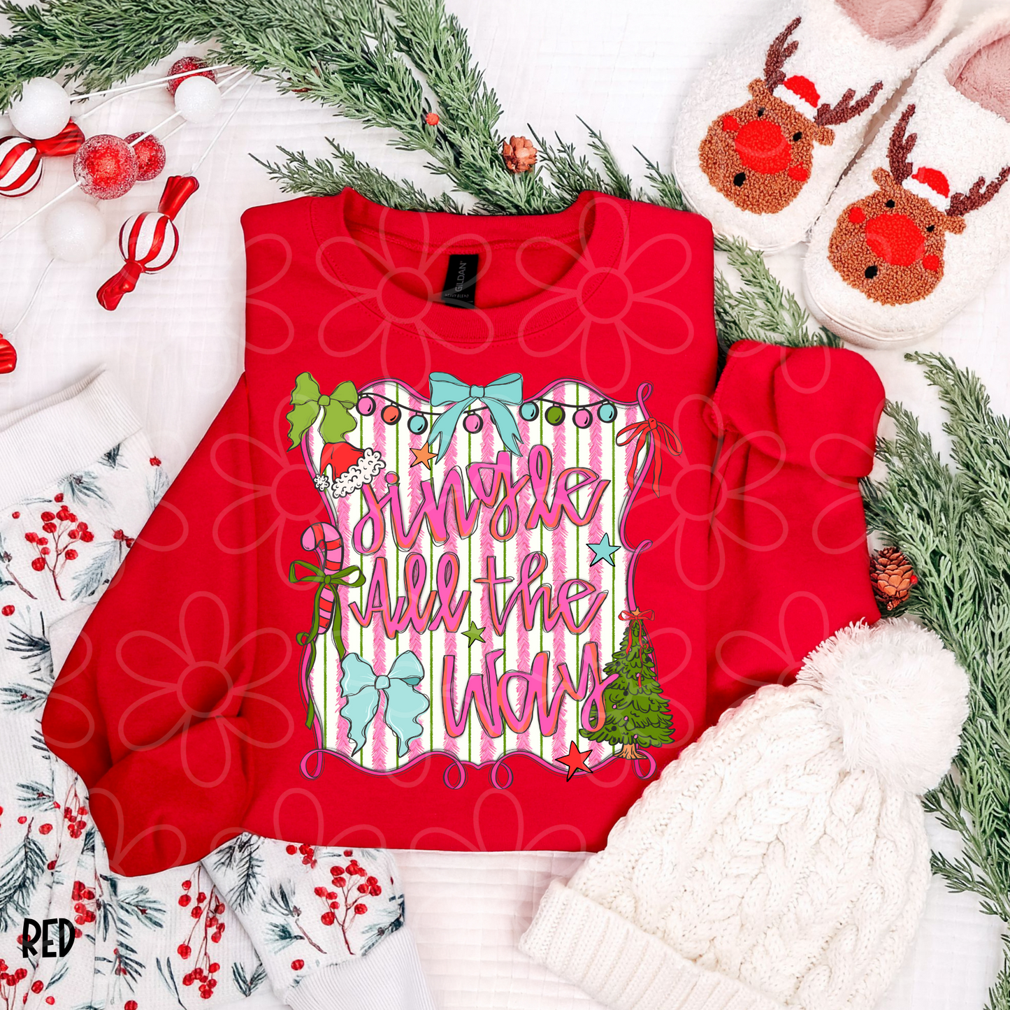 Jingle All The Way Stripes Bows Kids Completed Tee