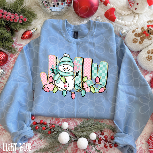 Jolly Pink & Blue Snowman DTF Transfer