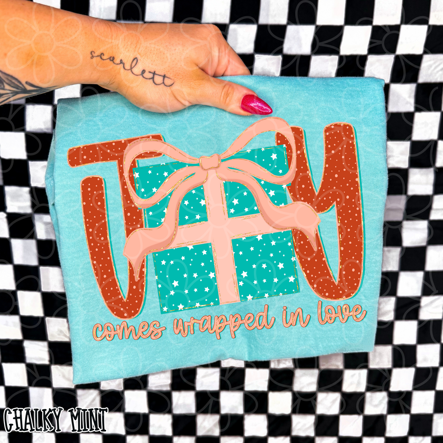 Joy Comes Wrapped In Love Kids Completed Tee