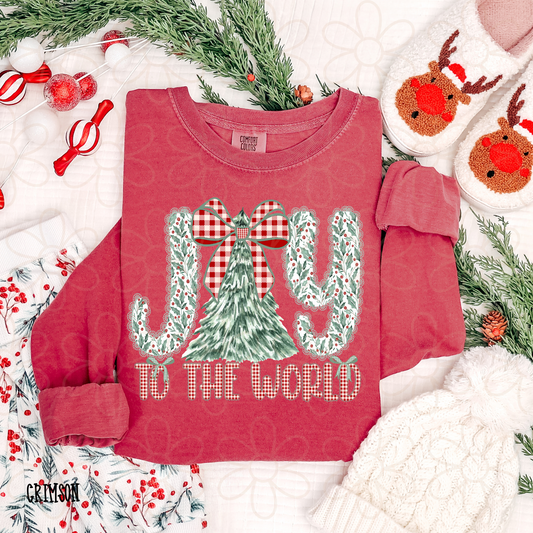 Joy To The World Christmas Tree Bow Kids Completed Tee