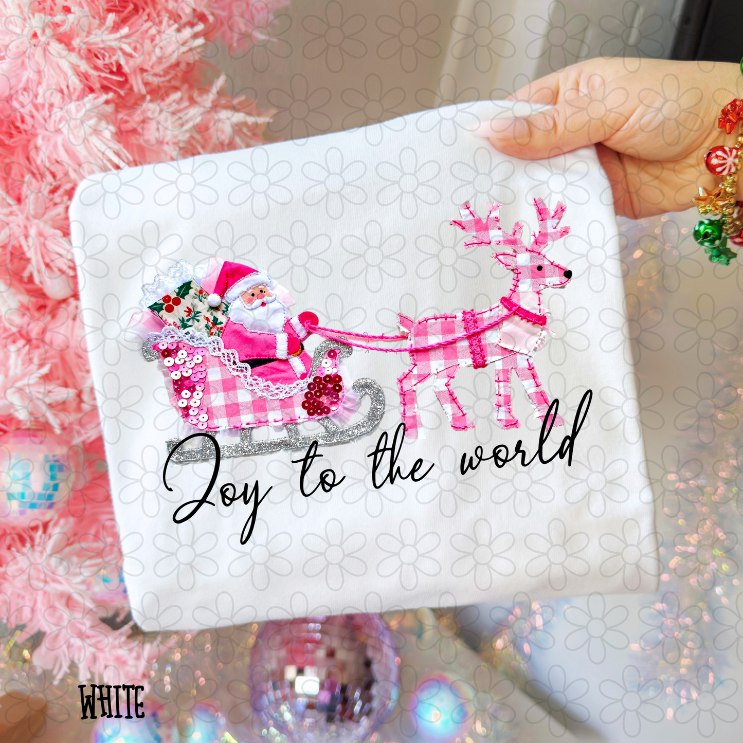 Joy To The World Pink Plaid Kids Completed Tee