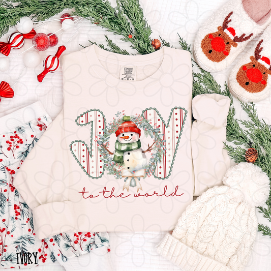 Joy To The World Stripes Snowman Kids Completed Tee