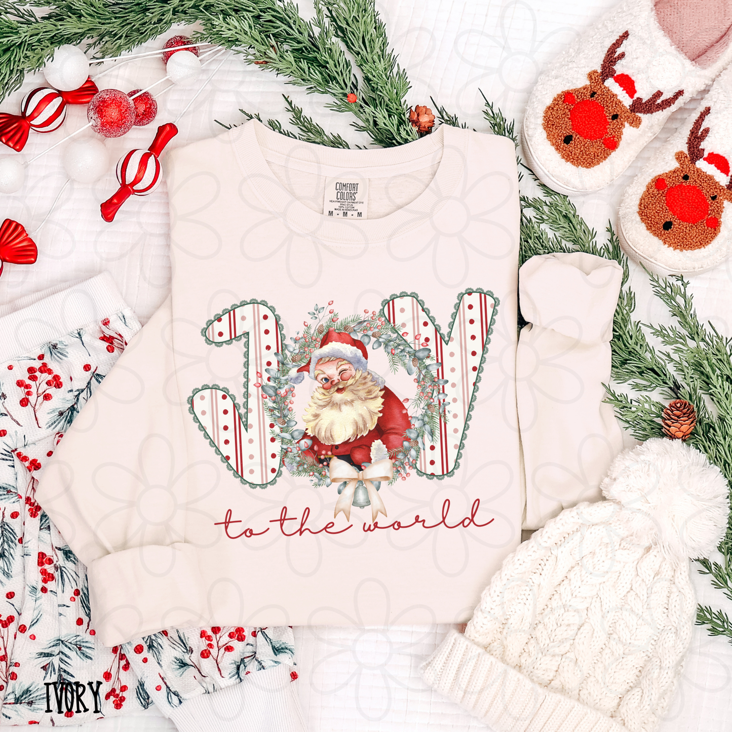 Joy To The World Stripes Winking Santa Kids Completed Tee