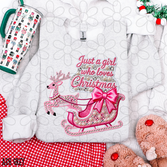 Just A Girl Who Loves Christmas Pink Completed Tee