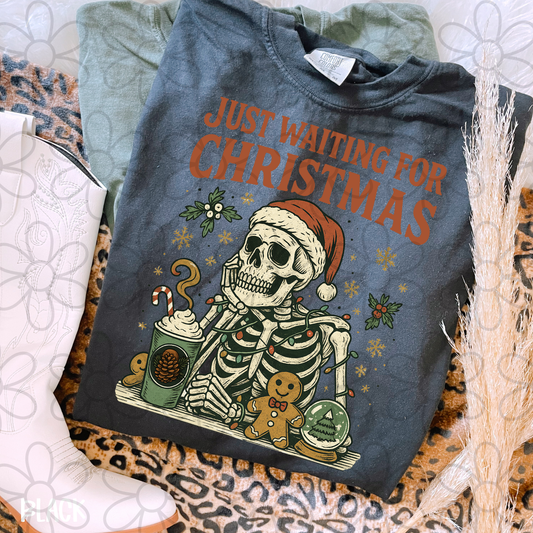 Just Waiting For Christmas Skeleton DTF Transfer