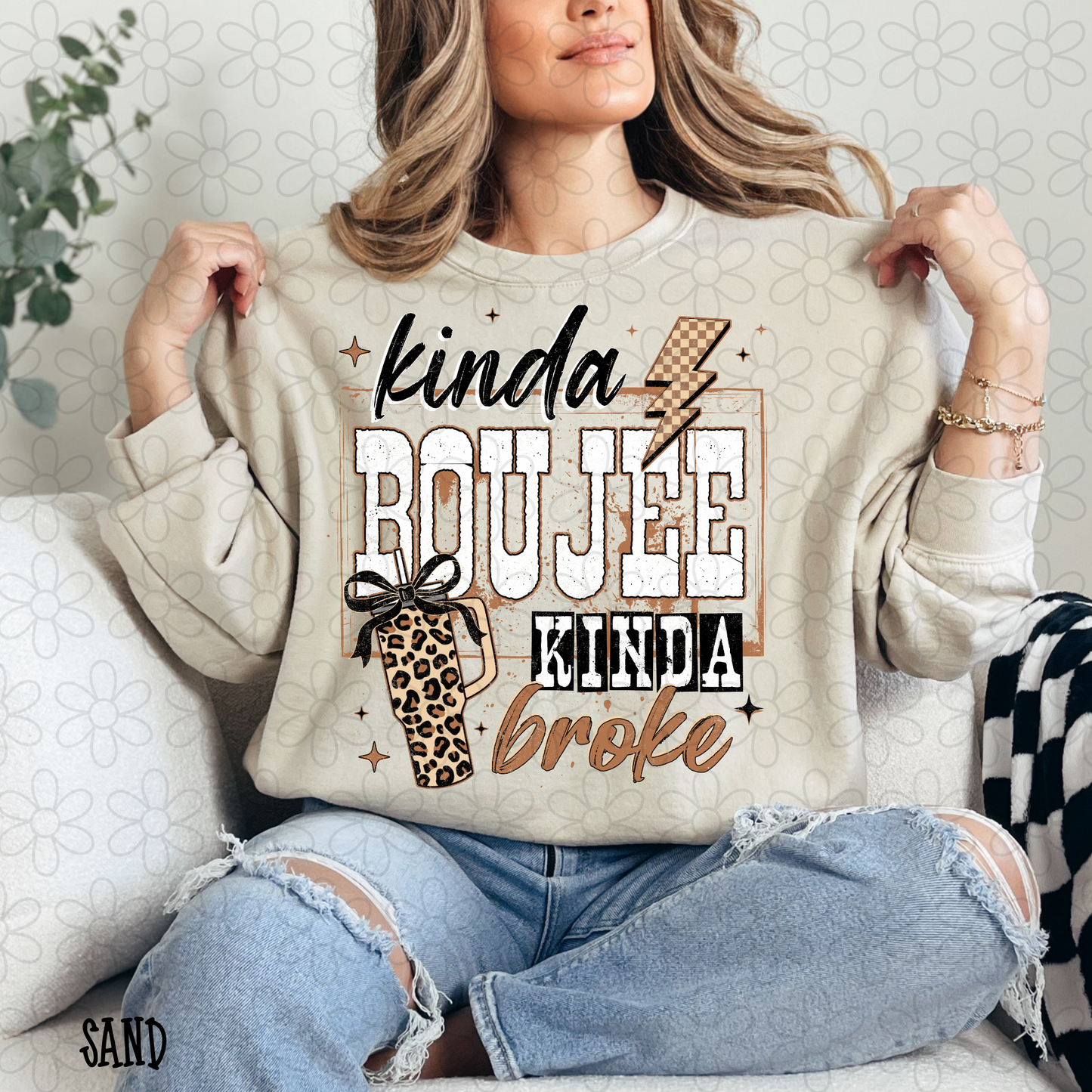 Kinda Boujee Kinda Broke Leopard Checkered DTF Transfer