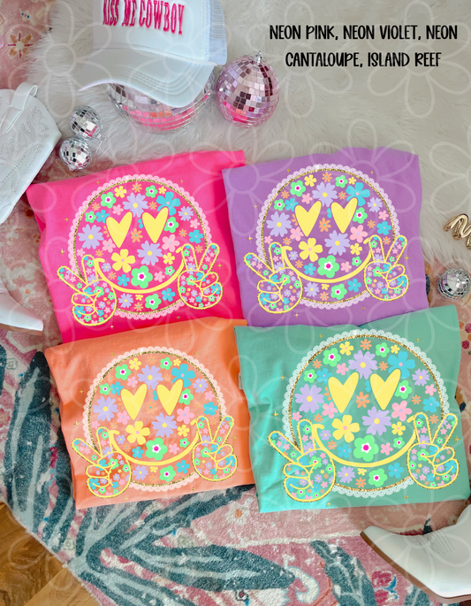 Lace Floral Smiley Heart Eyes Completed Tee