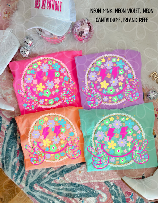 Lace Floral Smiley Lightning Bolt Eyes DTF Transfer