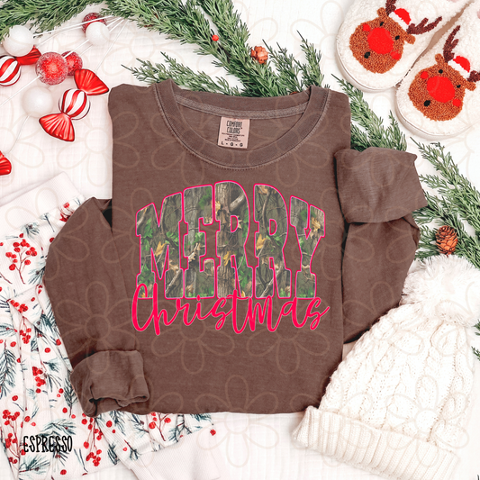 Leafy Camo Pink Merry Christmas Kids Completed Tee