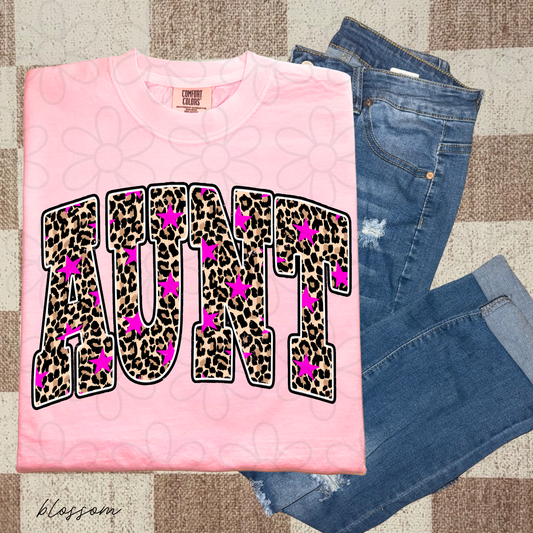 Leopard Aunt Pink Stars Completed Tee