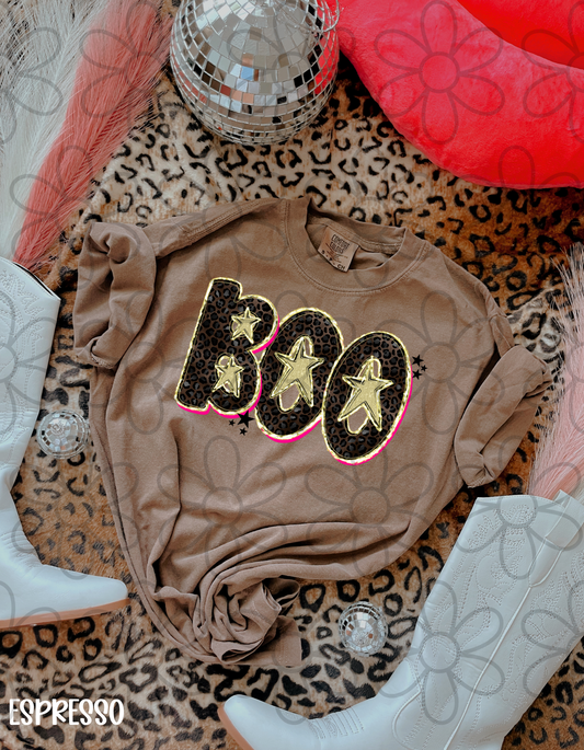 Leopard Boo Gold Stars Completed Tee
