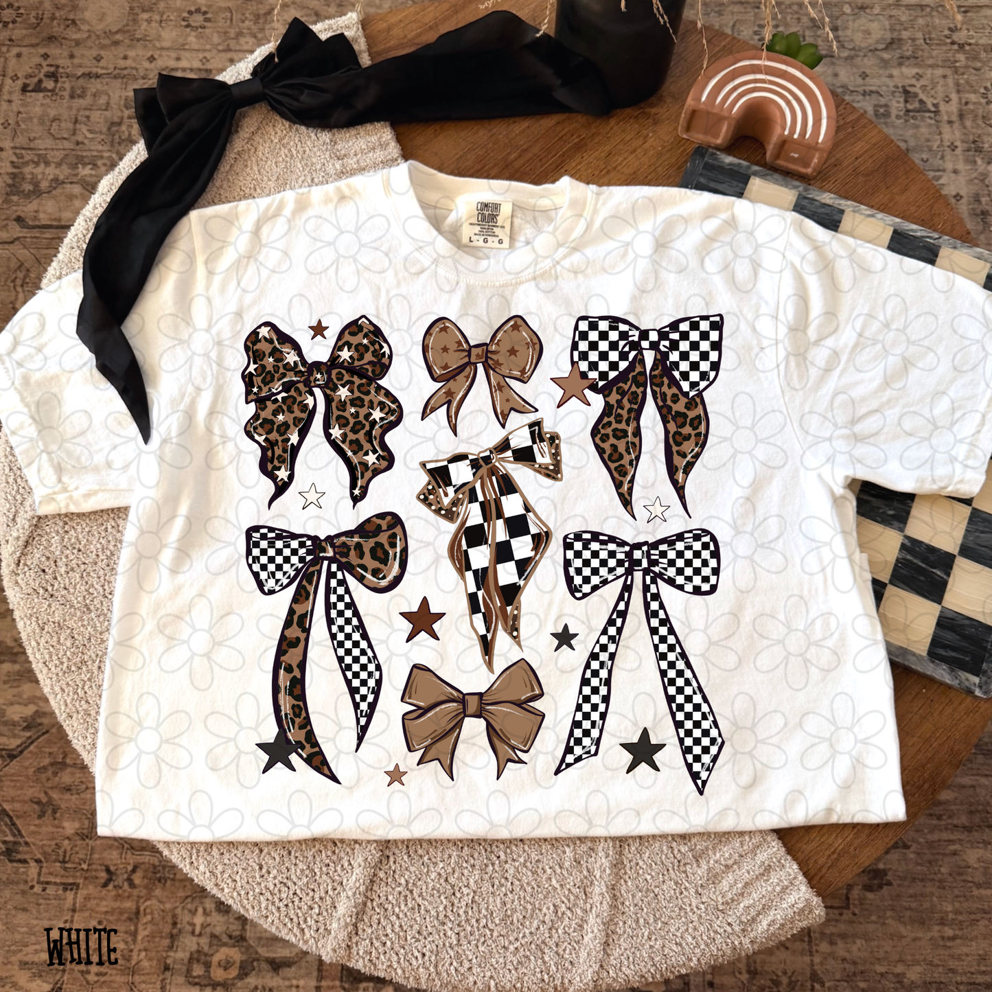 Leopard Checkered Brown Coquette Bows Completed Tee