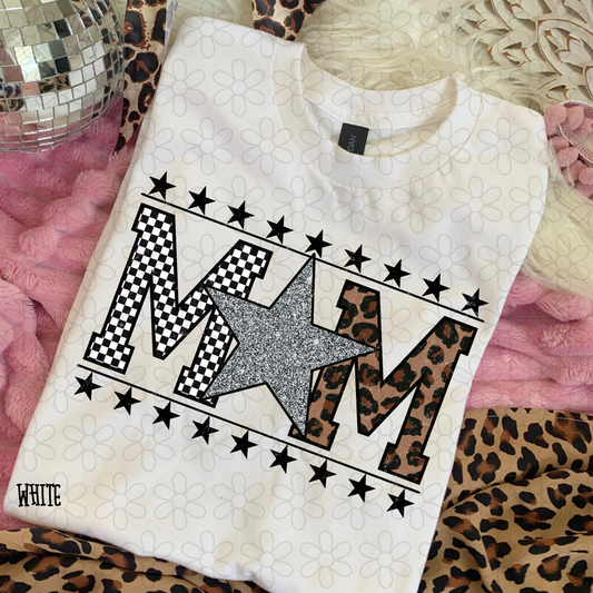 Leopard Checkered Mom Silver Star Completed Tee