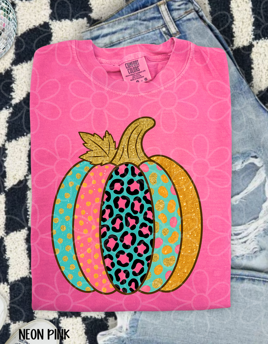 Leopard Glitter Pumpkin Kids Completed Tee