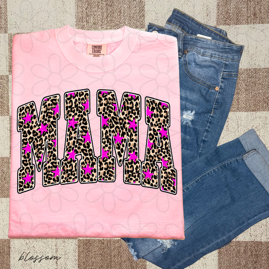 Leopard Mama Pink Stars Completed Tee