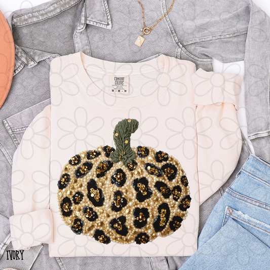 Leopard Sequin Pumpkin Completed Tee