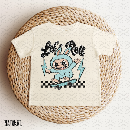 Let's Roll Blue Check Kids Completed Tee