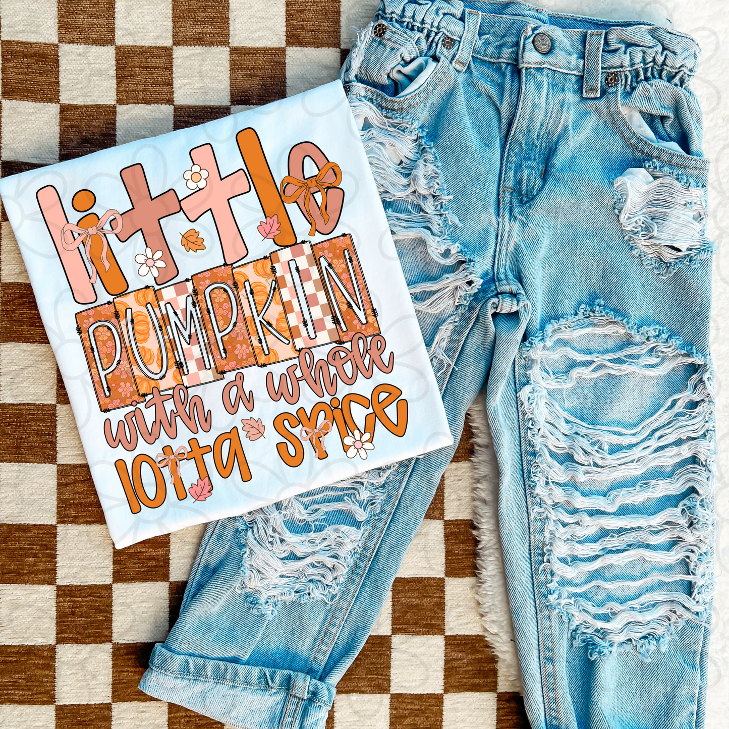 Little Pumpkin With A Whole Lotta Spice Kids Completed Tee